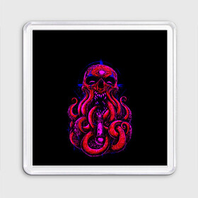 Магнит 55*55 с принтом Череп Осьминог Octopus Skull в Екатеринбурге, Пластик | Размер: 65*65 мм; Размер печати: 55*55 мм | Тематика изображения на принте: animal | beast | kraken | monster | ocean | octopus | sea | skull | water | waves | вода | животные | звери | кракен | монстр | море | океан | осьминог | рыбы | череп | щупальца