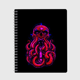 Тетрадь с принтом Череп Осьминог Octopus Skull в Екатеринбурге, 100% бумага | 48 листов, плотность листов — 60 г/м2, плотность картонной обложки — 250 г/м2. Листы скреплены сбоку удобной пружинной спиралью. Уголки страниц и обложки скругленные. Цвет линий — светло-серый
 | Тематика изображения на принте: animal | beast | kraken | monster | ocean | octopus | sea | skull | water | waves | вода | животные | звери | кракен | монстр | море | океан | осьминог | рыбы | череп | щупальца
