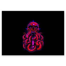 Поздравительная открытка с принтом Череп Осьминог Octopus Skull в Екатеринбурге, 100% бумага | плотность бумаги 280 г/м2, матовая, на обратной стороне линовка и место для марки
 | Тематика изображения на принте: animal | beast | kraken | monster | ocean | octopus | sea | skull | water | waves | вода | животные | звери | кракен | монстр | море | океан | осьминог | рыбы | череп | щупальца