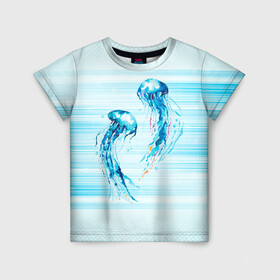 Детская футболка 3D с принтом Медузы в Екатеринбурге, 100% гипоаллергенный полиэфир | прямой крой, круглый вырез горловины, длина до линии бедер, чуть спущенное плечо, ткань немного тянется | jellyfish | medusa | жители | медуза | медузы | морские | океан