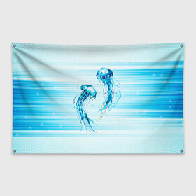 Флаг-баннер с принтом Медузы в Екатеринбурге, 100% полиэстер | размер 67 х 109 см, плотность ткани — 95 г/м2; по краям флага есть четыре люверса для крепления | jellyfish | medusa | жители | медуза | медузы | морские | океан