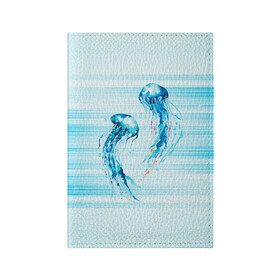 Обложка для паспорта матовая кожа с принтом Медузы в Екатеринбурге, натуральная матовая кожа | размер 19,3 х 13,7 см; прозрачные пластиковые крепления | Тематика изображения на принте: jellyfish | medusa | жители | медуза | медузы | морские | океан