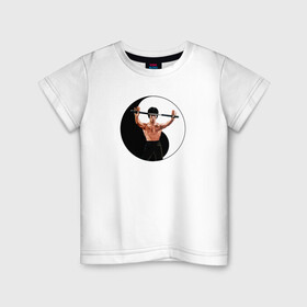 Детская футболка хлопок с принтом Брюс Ли и Инь Ян в Екатеринбурге, 100% хлопок | круглый вырез горловины, полуприлегающий силуэт, длина до линии бедер | брюс ли | брюс ли и инь ян | инь и ян | кунг фу | нунчаки