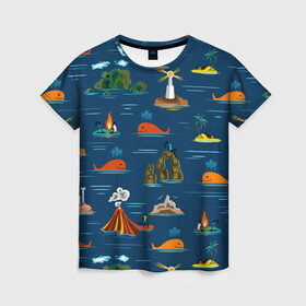 Женская футболка 3D с принтом ОСТРОВА в Екатеринбурге, 100% полиэфир ( синтетическое хлопкоподобное полотно) | прямой крой, круглый вырез горловины, длина до линии бедер | география | киты | лето | морское | острова | путешествие. отдых | туризм