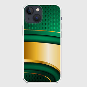 Чехол для iPhone 13 mini с принтом GREEN GOLD 3D в Екатеринбурге,  |  | 3d | 3д | sport | абстракция | линии | паттерн | соты | спортивный стиль | текстуры