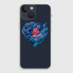 Чехол для iPhone 13 mini с принтом Ocean heart. Totoro в Екатеринбурге,  |  | catbus | fish | heart | kanta | kusakabe | mei | ocean | ogaki | satsuki | surf | susuvatari | tatsuo | totoro | water | waves | yasuko | вода | волны | канта | котобус | кусакабэ | море | мэй | огаки | океан | прибой | рыба | сацуки | сердце | сусуватари