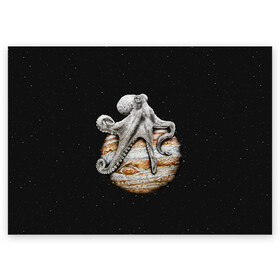 Поздравительная открытка с принтом Planetary Octopus в Екатеринбурге, 100% бумага | плотность бумаги 280 г/м2, матовая, на обратной стороне линовка и место для марки
 | galaxy | jupiter | octopus | planet | space | stars | stellar | sun | system | галактика | звездная | звезды | космос | осьминог | планета | система | солнце | юпитер