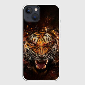 Чехол для iPhone 13 с принтом ЯРОСТЬ ТИГРА в Екатеринбурге,  |  | Тематика изображения на принте: animal | beast | cat | hunter | tiger | агрессия | брутальность | животные | звери | клыки | кошки | охотник | пасть | природа | рев | тигр | хищник | царь