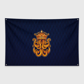 Флаг-баннер с принтом Кракен в короне в Екатеринбурге, 100% полиэстер | размер 67 х 109 см, плотность ткани — 95 г/м2; по краям флага есть четыре люверса для крепления | Тематика изображения на принте: king | kraken | octopus | корона | кракен | море | морские | морское | осьминог | щупальца
