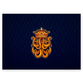 Поздравительная открытка с принтом Кракен в короне в Екатеринбурге, 100% бумага | плотность бумаги 280 г/м2, матовая, на обратной стороне линовка и место для марки
 | king | kraken | octopus | корона | кракен | море | морские | морское | осьминог | щупальца