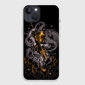 Чехол для iPhone 13 с принтом ПОДВОДНАЯ БИТВА в Екатеринбурге,  |  | battle | ocean | octopus | sea | tentacles | аквалангист | битва | бой | водолаз | глубина | дно | кальмар | море | океан | осминог | пучина | трезубец | щупальца