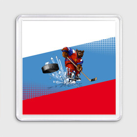 Магнит 55*55 с принтом Русский хоккей в Екатеринбурге, Пластик | Размер: 65*65 мм; Размер печати: 55*55 мм | Тематика изображения на принте: art | bear | flag | hockey | puck | russia | sport | stick | symbols | арт | клюшка | медведь | россия | символика | спорт | флаг | хоккей | шайба