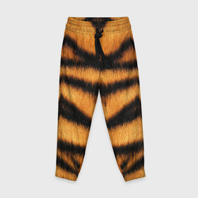 Детские брюки 3D с принтом Tiger Wool в Екатеринбурге, 100% полиэстер | манжеты по низу, эластичный пояс регулируется шнурком, по бокам два кармана без застежек, внутренняя часть кармана из мелкой сетки | Тематика изображения на принте: animal | skin | tiger | wool | тигр