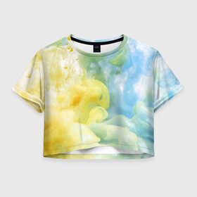 Женская футболка Crop-top 3D с принтом Coloful Smoke в Екатеринбурге, 100% полиэстер | круглая горловина, длина футболки до линии талии, рукава с отворотами | abstraction | coloful | smoke | stains | дым