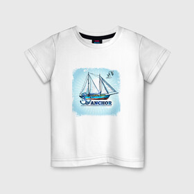 Детская футболка хлопок с принтом Якорь Корабль в Екатеринбурге, 100% хлопок | круглый вырез горловины, полуприлегающий силуэт, длина до линии бедер | anchor | sailboat | кораблик | корабль | лодка | парус | парусная лодка | якорь