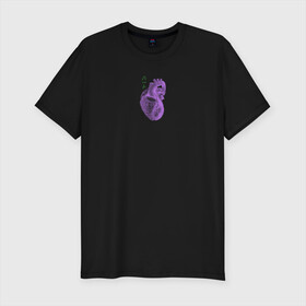 Мужская футболка хлопок Slim с принтом Purple heart в Екатеринбурге, 92% хлопок, 8% лайкра | приталенный силуэт, круглый вырез ворота, длина до линии бедра, короткий рукав | анатомия | иероглифы | надпись на японском | орган | сердце | человек