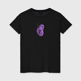 Женская футболка хлопок с принтом Purple heart в Екатеринбурге, 100% хлопок | прямой крой, круглый вырез горловины, длина до линии бедер, слегка спущенное плечо | анатомия | иероглифы | надпись на японском | орган | сердце | человек
