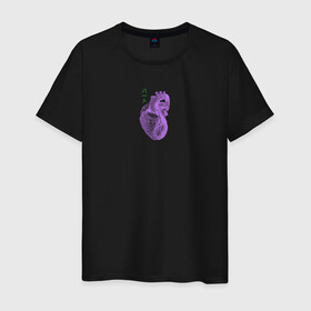 Мужская футболка хлопок с принтом Purple heart в Екатеринбурге, 100% хлопок | прямой крой, круглый вырез горловины, длина до линии бедер, слегка спущенное плечо. | анатомия | иероглифы | надпись на японском | орган | сердце | человек
