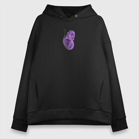 Женское худи Oversize хлопок с принтом Purple heart в Екатеринбурге, френч-терри — 70% хлопок, 30% полиэстер. Мягкий теплый начес внутри —100% хлопок | боковые карманы, эластичные манжеты и нижняя кромка, капюшон на магнитной кнопке | анатомия | иероглифы | надпись на японском | орган | сердце | человек