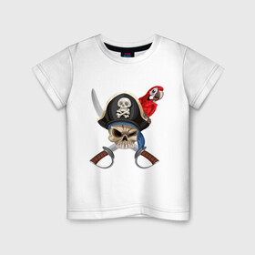 Детская футболка хлопок с принтом Капитан Джек в Екатеринбурге, 100% хлопок | круглый вырез горловины, полуприлегающий силуэт, длина до линии бедер | меч | пират | попугай