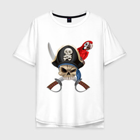 Мужская футболка хлопок Oversize с принтом Капитан Джек в Екатеринбурге, 100% хлопок | свободный крой, круглый ворот, “спинка” длиннее передней части | меч | пират | попугай