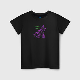Детская футболка хлопок с принтом GODZILLA в Екатеринбурге, 100% хлопок | круглый вырез горловины, полуприлегающий силуэт, длина до линии бедер | godzilla | monster | годзилла | динозавр | иероглифы | монстр | надпись на японском | существо | чудовище