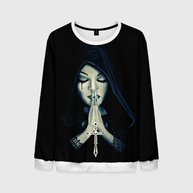 Мужской свитшот 3D с принтом Монашка с крестом в Екатеринбурге, 100% полиэстер с мягким внутренним слоем | круглый вырез горловины, мягкая резинка на манжетах и поясе, свободная посадка по фигуре | анархия | крест | крест и монашка | крест череп | крестик | манархия | манашка | молитва | молится | монашка | монашка и крест | монашка с крестиком | монашка с крестом | монашки | с крестом | череп