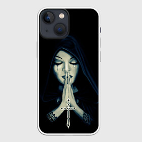 Чехол для iPhone 13 mini с принтом Монашка с крестом в Екатеринбурге,  |  | Тематика изображения на принте: анархия | крест | крест и монашка | крест череп | крестик | манархия | манашка | молитва | молится | монашка | монашка и крест | монашка с крестиком | монашка с крестом | монашки | с крестом | череп