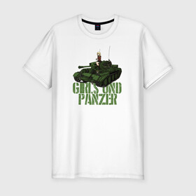 Мужская футболка хлопок Slim с принтом Girls und Panzer св Глориана в Екатеринбурге, 92% хлопок, 8% лайкра | приталенный силуэт, круглый вырез ворота, длина до линии бедра, короткий рукав | darjeeling | girls und panzer | girls und panzer правда | дарджилинг | девочки и танки | девушки и танки | катюша | нисидзуми михо | правда | танки