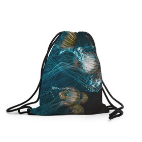 Рюкзак-мешок 3D с принтом Медузы в Екатеринбурге, 100% полиэстер | плотность ткани — 200 г/м2, размер — 35 х 45 см; лямки — толстые шнурки, застежка на шнуровке, без карманов и подкладки | medusa | животные | медузы | мир | подводный | рыбы | щупальца