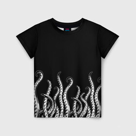 Детская футболка 3D с принтом Octopus Щупальца в Екатеринбурге, 100% гипоаллергенный полиэфир | прямой крой, круглый вырез горловины, длина до линии бедер, чуть спущенное плечо, ткань немного тянется | Тематика изображения на принте: animal | beast | kraken | ocean | octopus | sea | ship | water | вода | животные | звери | корабль | кракен | море | океан | осьминог | рыбы | чб | щупальца