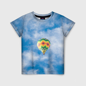 Детская футболка 3D с принтом Воздушный шар в небе в Екатеринбурге, 100% гипоаллергенный полиэфир | прямой крой, круглый вырез горловины, длина до линии бедер, чуть спущенное плечо, ткань немного тянется | воздушные | воздушный | небеса | небесный | небо | облака | облако | туча | тучи | шар | шары