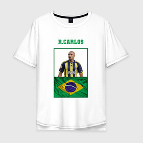 Мужская футболка хлопок Oversize с принтом Роберто Карлос (Roberto Carlos в Екатеринбурге, 100% хлопок | свободный крой, круглый ворот, “спинка” длиннее передней части | Тематика изображения на принте: роберто карлос | сборная бразилии | флаг бразилии | футболист | футбольная форма