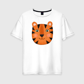 Женская футболка хлопок Oversize с принтом Тигр в Екатеринбурге, 100% хлопок | свободный крой, круглый ворот, спущенный рукав, длина до линии бедер
 | большой | весёлый | дикий | добрый | зверь | классный | кот | котик | крутой | лучший | модный | мягкий | новый | подарок | полосатый | принт | рыжий | символ | тигр | тигрёнок | усатый
