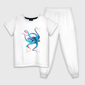 Детская пижама хлопок с принтом Осьминог акварель в Екатеринбурге, 100% хлопок |  брюки и футболка прямого кроя, без карманов, на брюках мягкая резинка на поясе и по низу штанин
 | cute | octopus | акварель | милый | осьминог | осьминожка | тентакли