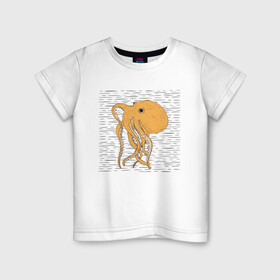 Детская футболка хлопок с принтом Осьминог в Екатеринбурге, 100% хлопок | круглый вырез горловины, полуприлегающий силуэт, длина до линии бедер | Тематика изображения на принте: cute | octopus | милый | осьминог | осьминожка | тентакли