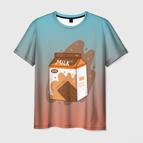 Мужская футболка 3D с принтом Шоколадное молоко в коробке в Екатеринбурге, 100% полиэфир | прямой крой, круглый вырез горловины, длина до линии бедер | еда | коробка | молоко | молочко | персик | персиковое молоко