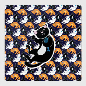 Магнитный плакат 3Х3 с принтом Японские котики в Екатеринбурге, Полимерный материал с магнитным слоем | 9 деталей размером 9*9 см | группа | животные | кот | кот с рыбой | котики | манэки нэко | манящий кот | чёрный кот | япония