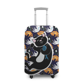 Чехол для чемодана 3D с принтом Японские котики в Екатеринбурге, 86% полиэфир, 14% спандекс | двустороннее нанесение принта, прорези для ручек и колес | группа | животные | кот | кот с рыбой | котики | манэки нэко | манящий кот | чёрный кот | япония