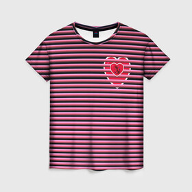 Женская футболка 3D с принтом Розовое лето в Екатеринбурге, 100% полиэфир ( синтетическое хлопкоподобное полотно) | прямой крой, круглый вырез горловины, длина до линии бедер | для девушек | лето | полосы | популярные иллюстрации | розовый цвет | сердечки | тельняшка | якорь