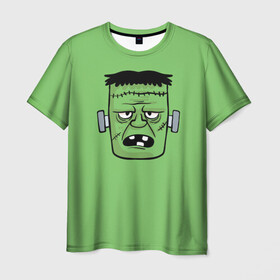 Мужская футболка 3D с принтом Зеленый Франкенштейн в Екатеринбурге, 100% полиэфир | прямой крой, круглый вырез горловины, длина до линии бедер | Тематика изображения на принте: зеленый | монстр | фильмы | франкенштейн | чудовище | шрек