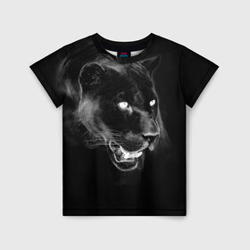 Детская футболка 3D с принтом Panther в Екатеринбурге, 100% гипоаллергенный полиэфир | прямой крой, круглый вырез горловины, длина до линии бедер, чуть спущенное плечо, ткань немного тянется | Тематика изображения на принте: animal | panther | roar | wild | пантера
