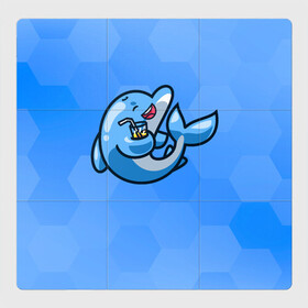 Магнитный плакат 3Х3 с принтом Дельфин с коктейлем в Екатеринбурге, Полимерный материал с магнитным слоем | 9 деталей размером 9*9 см | Тематика изображения на принте: dolphin | дельфин | коктейль | море | морские | на голубом | с дельфином