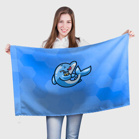 Флаг 3D с принтом Дельфин с коктейлем в Екатеринбурге, 100% полиэстер | плотность ткани — 95 г/м2, размер — 67 х 109 см. Принт наносится с одной стороны | dolphin | дельфин | коктейль | море | морские | на голубом | с дельфином