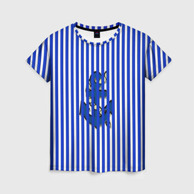 Женская футболка 3D с принтом Морской стиль в Екатеринбурге, 100% полиэфир ( синтетическое хлопкоподобное полотно) | прямой крой, круглый вырез горловины, длина до линии бедер | морской | популярные иллюстрации | синие полоски | тельняшка | якорь