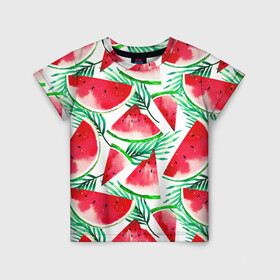 Детская футболка 3D с принтом Арбузное настроение в Екатеринбурге, 100% гипоаллергенный полиэфир | прямой крой, круглый вырез горловины, длина до линии бедер, чуть спущенное плечо, ткань немного тянется | Тематика изображения на принте: арбуз | арт | графика | лето | фрукты | ягоды