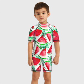 Детский купальный костюм 3D с принтом Арбузное настроение в Екатеринбурге, Полиэстер 85%, Спандекс 15% | застежка на молнии на спине | арбуз | арт | графика | лето | фрукты | ягоды