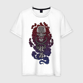 Мужская футболка хлопок с принтом Дух Хання в Екатеринбурге, 100% хлопок | прямой крой, круглый вырез горловины, длина до линии бедер, слегка спущенное плечо. | anbu | japan | japanese style | ninja | samurai | shinobi | анбу | демон | канагава | киберпанк | киото | кицуне | кицунэ | маска самурая | ниндзя | они | осака | самурай | сёгун | синоби | тенгу | тэнгу | хання | ханья | шиноби