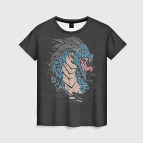 Женская футболка 3D с принтом Дракон в Екатеринбурге, 100% полиэфир ( синтетическое хлопкоподобное полотно) | прямой крой, круглый вырез горловины, длина до линии бедер | dragon | дракон | драконами | драконом | дракоша | иероглиф | мифология | на черном