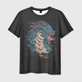 Мужская футболка 3D с принтом Дракон в Екатеринбурге, 100% полиэфир | прямой крой, круглый вырез горловины, длина до линии бедер | dragon | дракон | драконами | драконом | дракоша | иероглиф | мифология | на черном